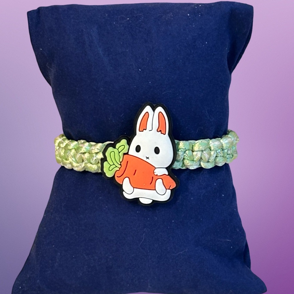 Easter Bunny Bracelet - Green and Orange; adjustable, candy alternative, prize